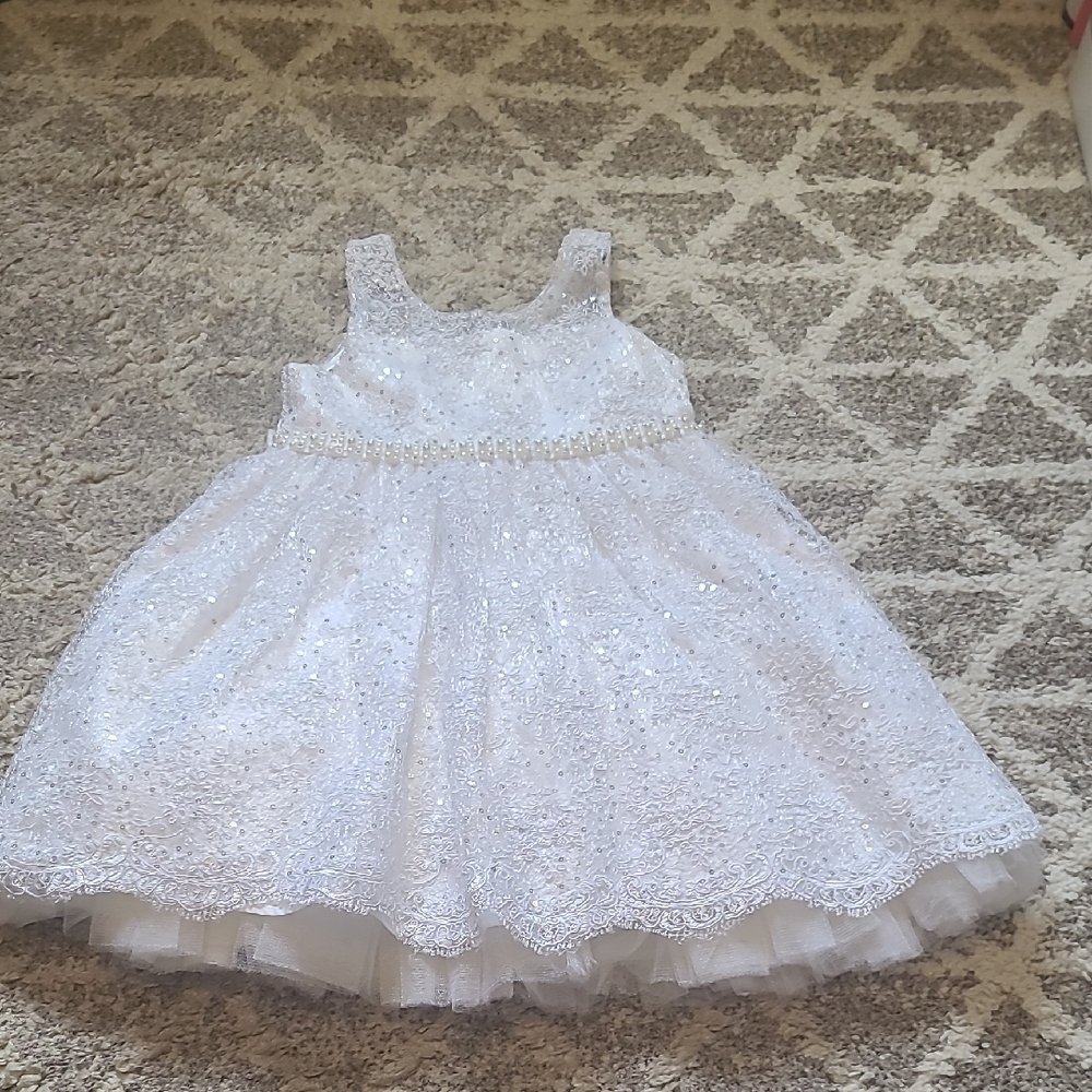 2 for $75 -American Princess Girls 4T White Lace Dress with Sequins / Faux Pearl